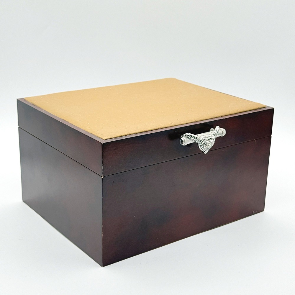 Judith Ripka Jewelry Box Chest Diamonique Heart Handle 3 Level Ostrich Embossed